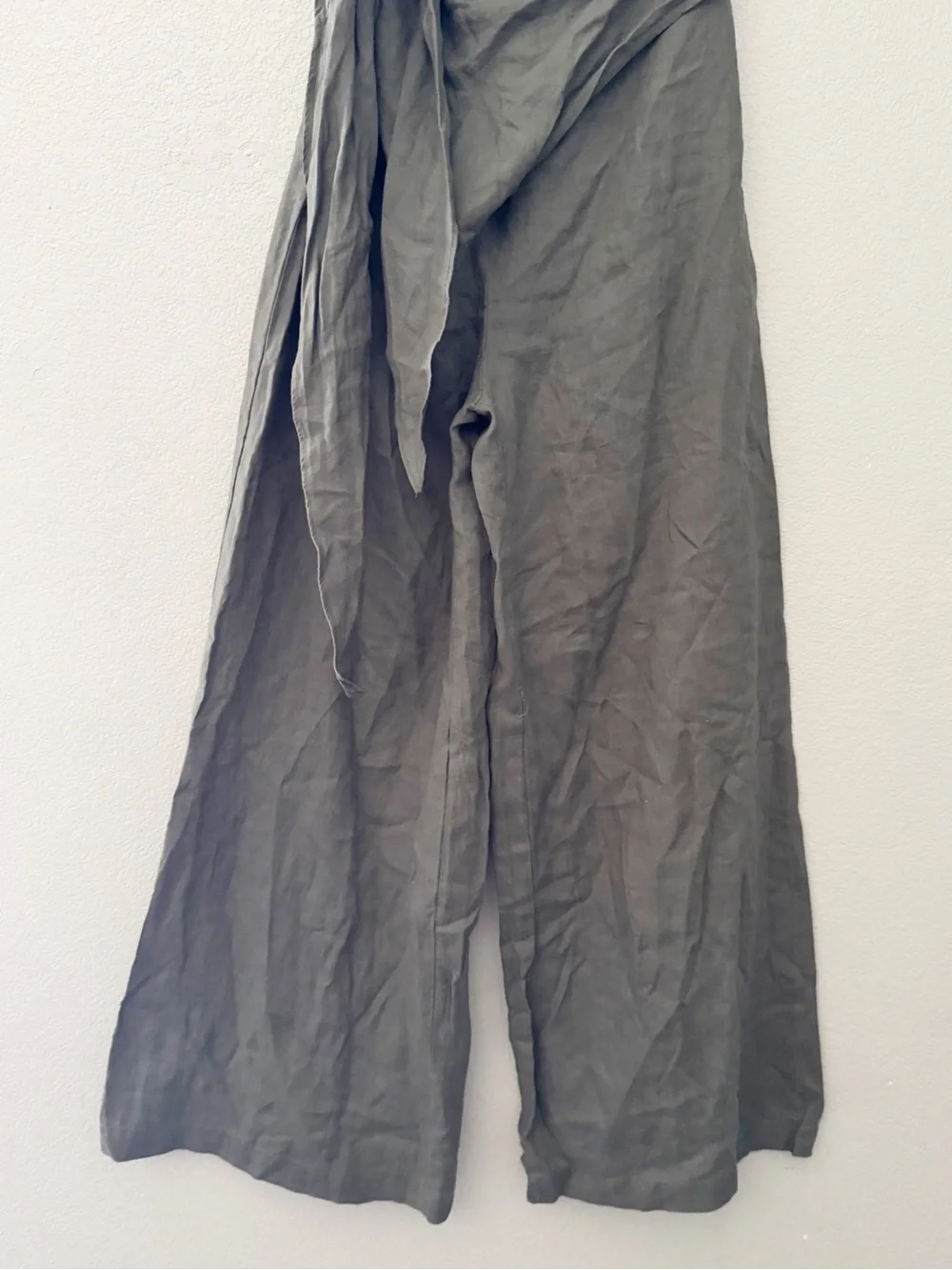 ZARA Pareo Linen Wide Leg Pants Large Green Drape Slouchy Minimalist Resort NWT